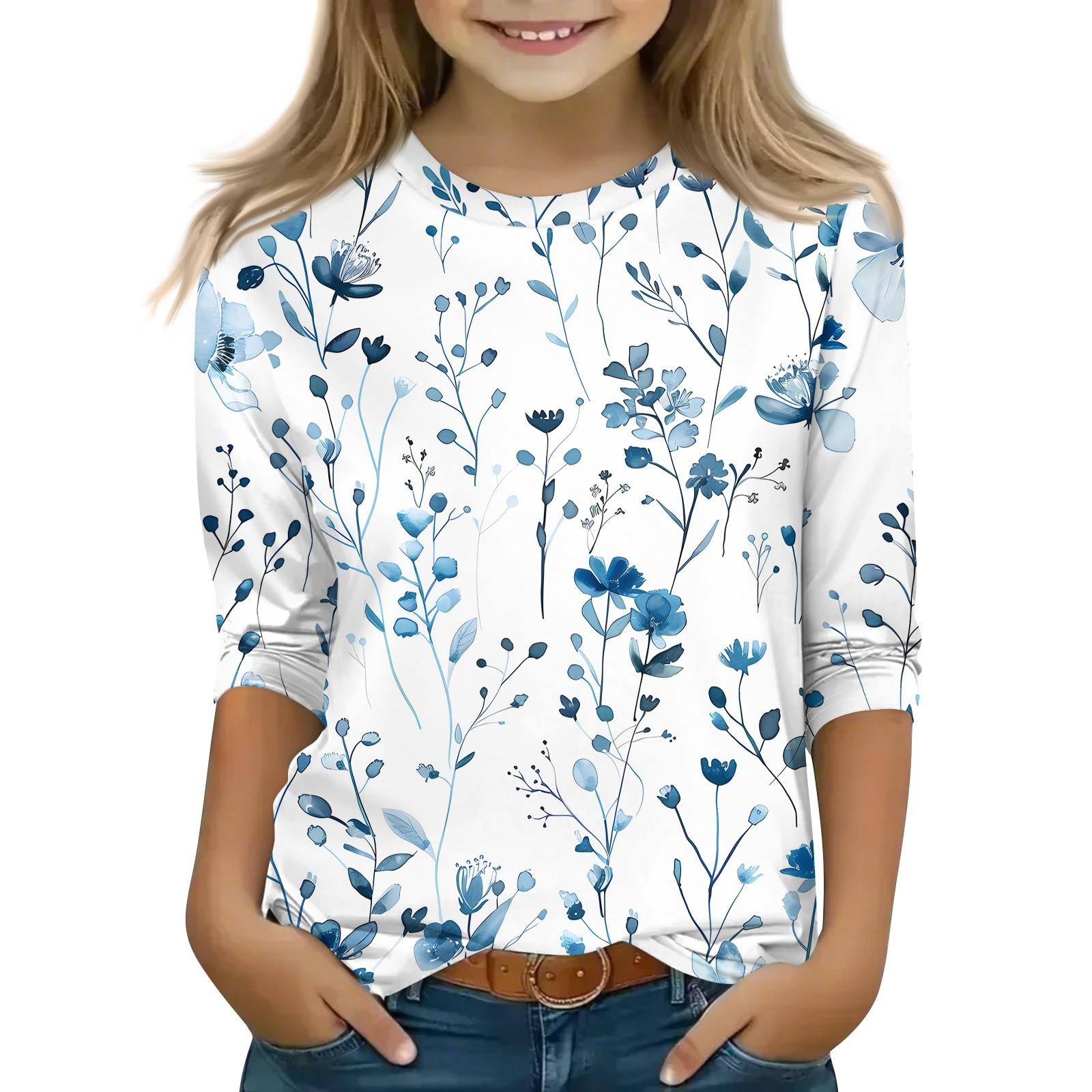 

Детская футболка с рукавом 3/4, повседневная футболка с принтом, круглый вырез, блузка-пуловер 160