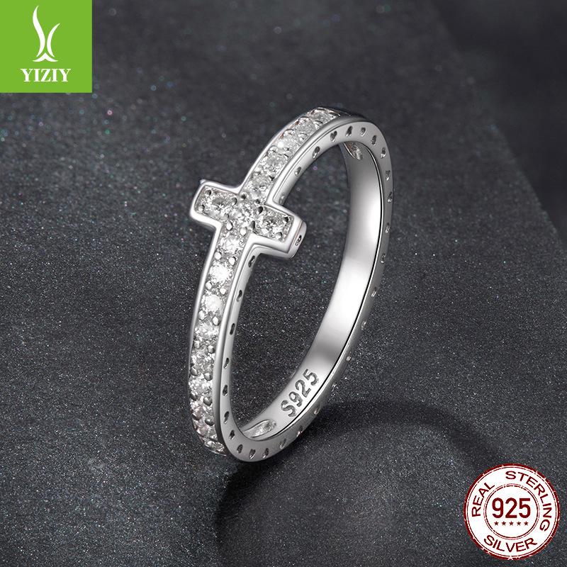 Cross Moissanite Ring, Cross-Border Fashion S925 Sterling Silver Full Diamond Ring Jewelry.