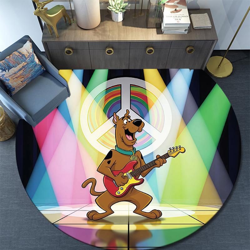 Scooby Round Area Rug,Carpet Rug for Living Room Bedroom Sofa Playroom Decor,Non-slip Floor Mat