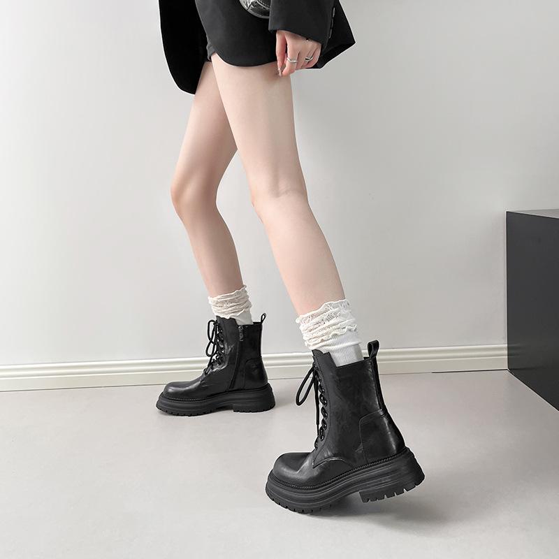 Retro platform Martin boots women's 2025 new lace-up thick heel locomotive boots British style thin versatile short boots