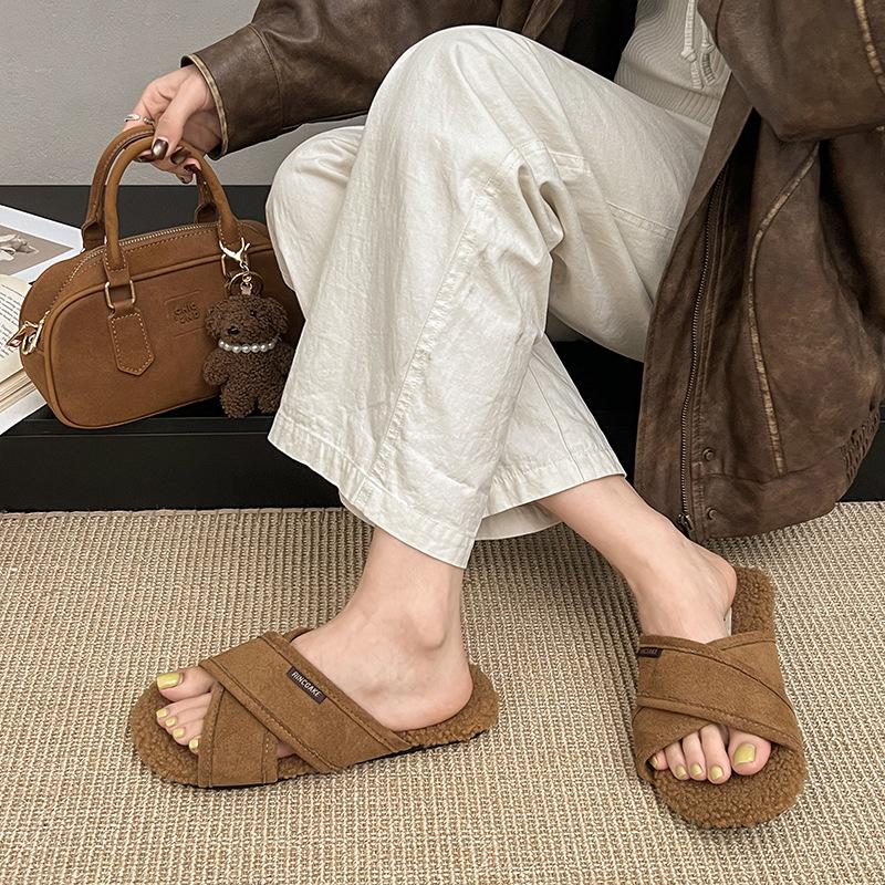 Mao Mao Slippers Women's Fashion Outer Wear 2025 New Retro Muffin Ugly Cute Flat-bottomed Cotton Slippers Lazy One-word Slippers