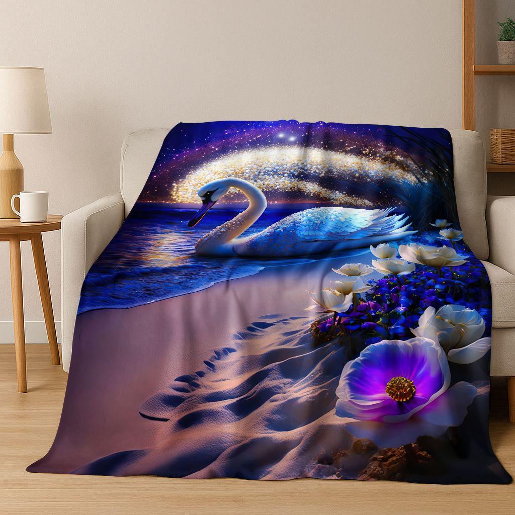 Dream Love Swan Art Cartoon Flannel Blanket,Cozy Soft Throw Blanket for Home Bedroom Bed Sofa Picnic Office Cover Gift Kids