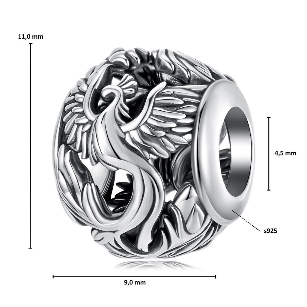 Silver bird charm PHENIX beads silver 925 bead for modular bracelet