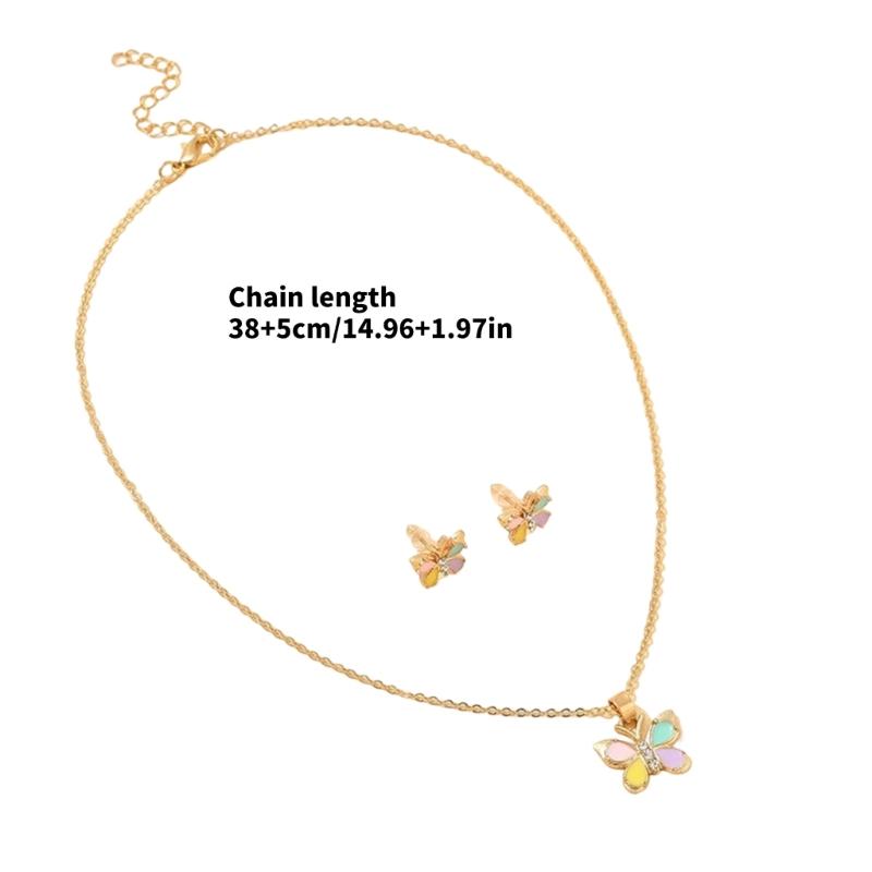 Butterfly Heart Necklace Earrings Set for Kids Vibrant Colors Jewelry Accessory Stylish Handmade Women Accessories