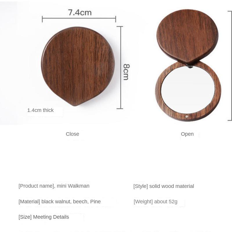Wooden HD Handheld Mirror Portable Portable Small Mirror Slide Cover Mini and Simple Cosmetic Mirror Female Custom Creative Gift