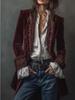 Women's Navy Blue Velvet Embroidered Jacket