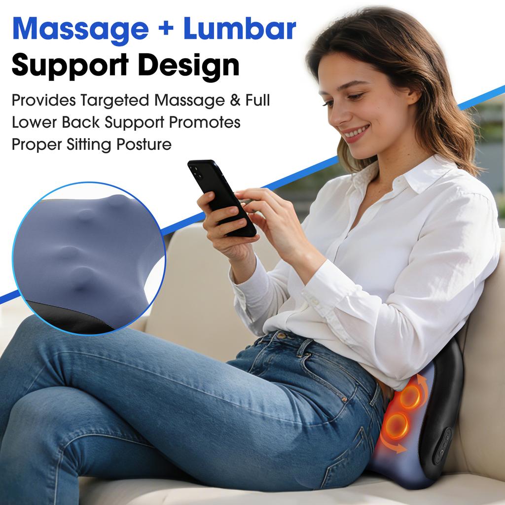 Cordless Portable Back Massager with Red Light And Heat for Neck Shoulder Waist Lumbar Full Body Relaxation