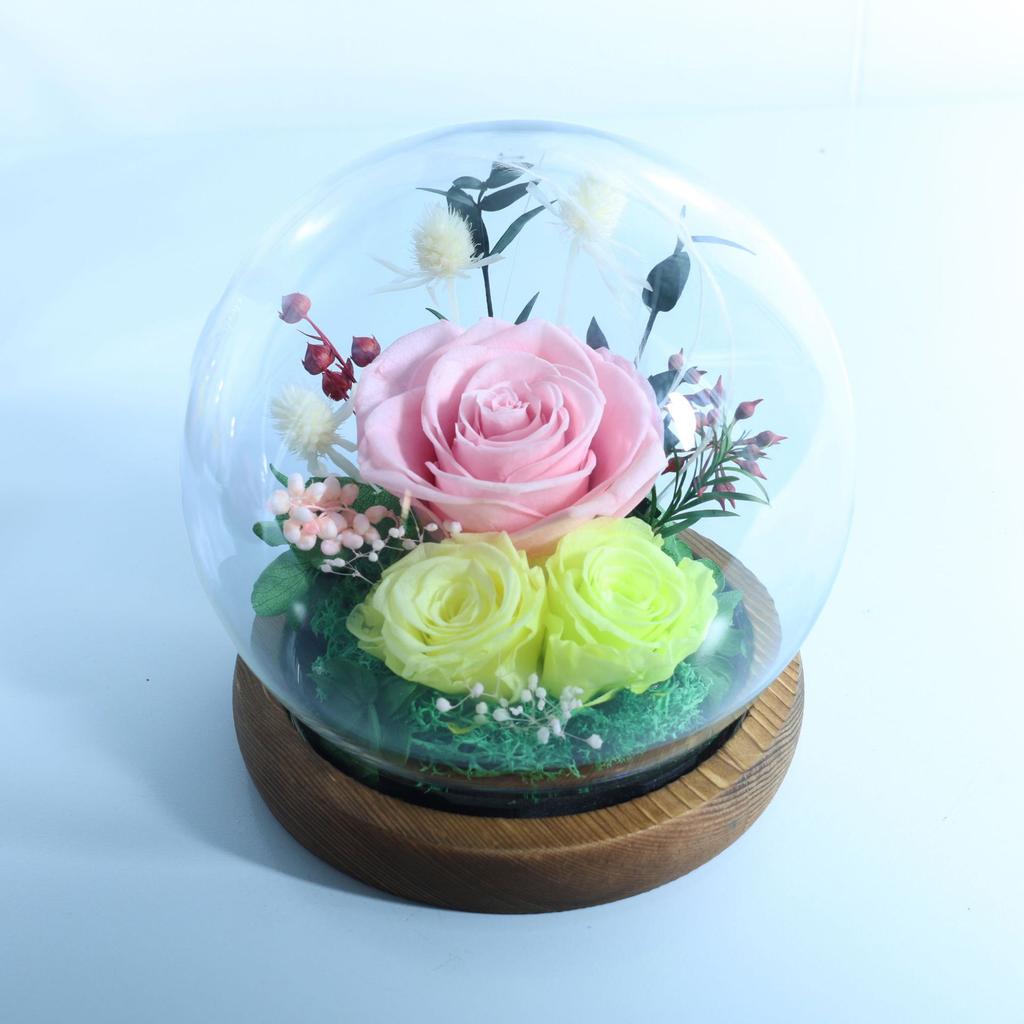 Flor eterna cubierta de vidrio esférico caja de regalo Día de San Valentín Día de la Madre regalo de Navidad flor real de Yunnan flor rosa
