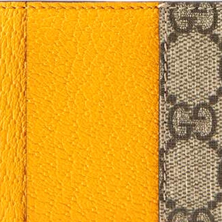 Gucci Etui na karty GG Supreme z logo pantery, Beżowo-brązowe płótno, Ciemnobrązowe skórzane wykończenie, Złote logo z literami GUCCI, Unisex, Codzienne podróże 597557-K9GOT-8861