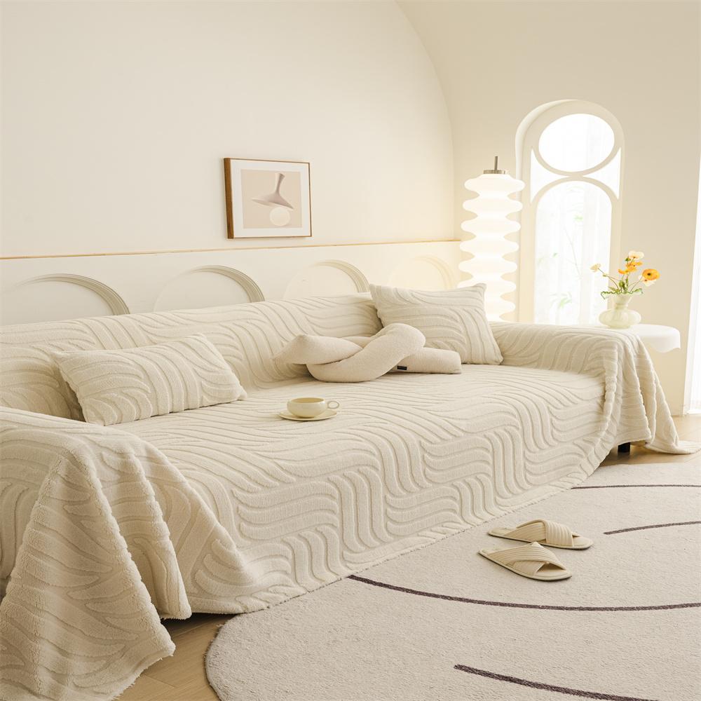Plush Sofa Cover Autumn Winter Full Coverage Wrap-Around Sofa Sheet Cover Protector Simple Design
