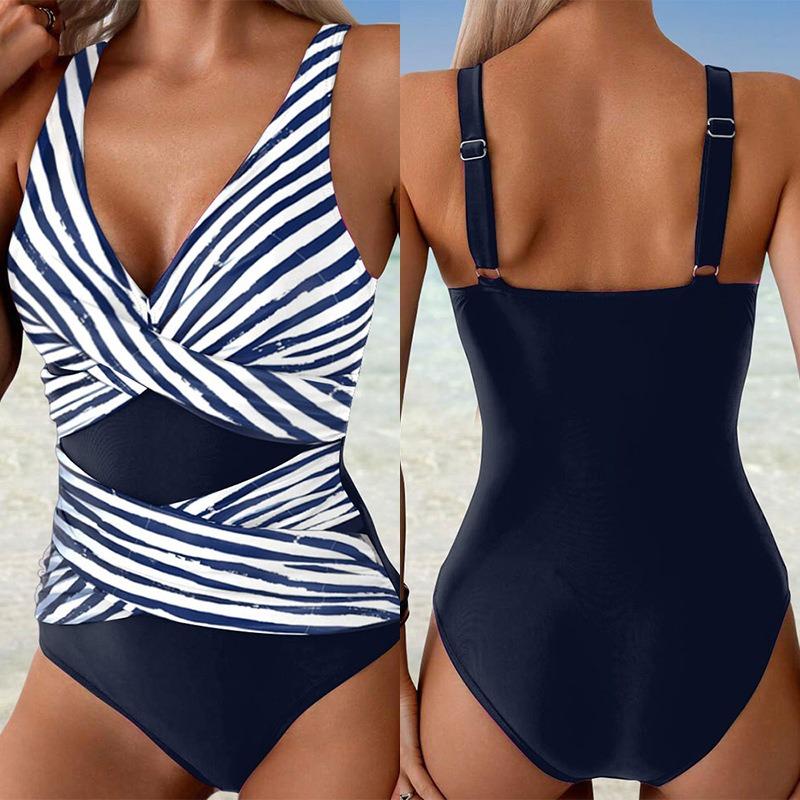 Women's Swimsuit Sleeveless Summer Casual Striped One-piece Sexy European and American Swimsuit