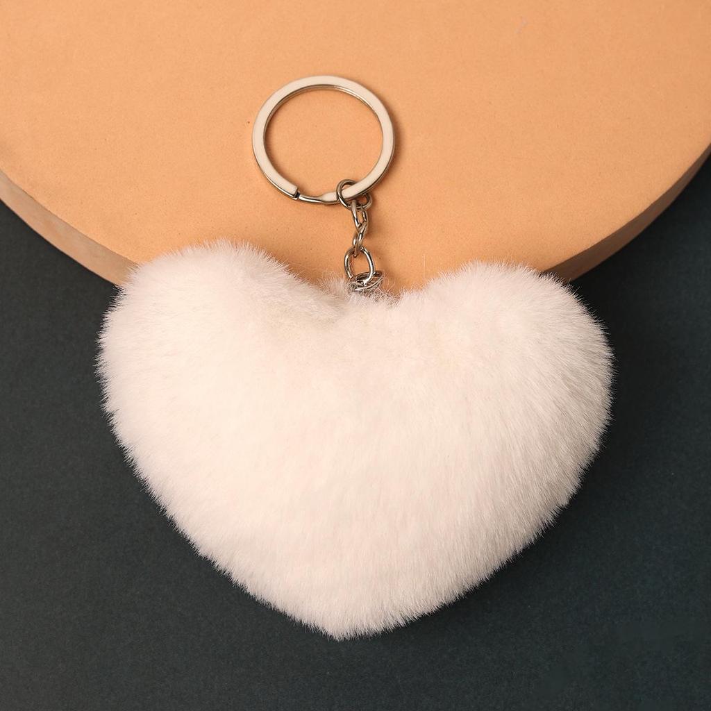 Duolingo Faux Rex Rabbit Fur Heart Keychain: Cute Pendant for Bags & Cars
