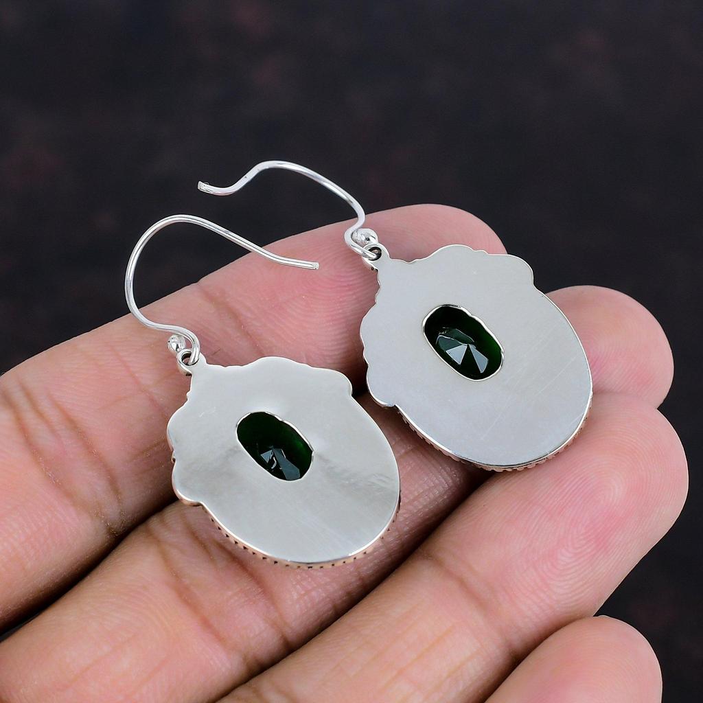 Cercei Fațetați cu Diopsid Cromat Argint Sterling 925 Cercei cu Piatră Prețioasă Cercei Handmade Bijuterii cu Diopsid Cromat Cercei Vintage Cadouri Pentru Ea