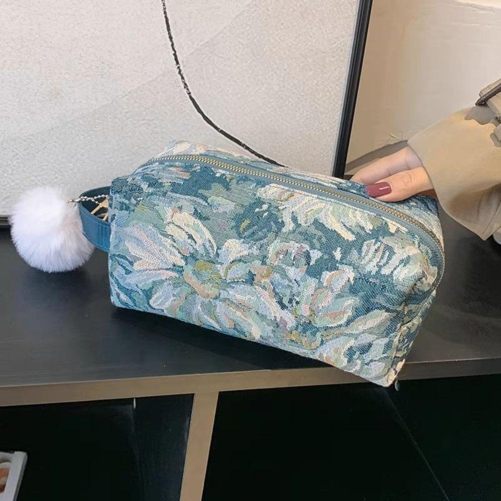 

Велика місткість Сумка для туалетного приладдя для ванни Поліестерова косметичка Портативна сумка для зберігання косметики синій