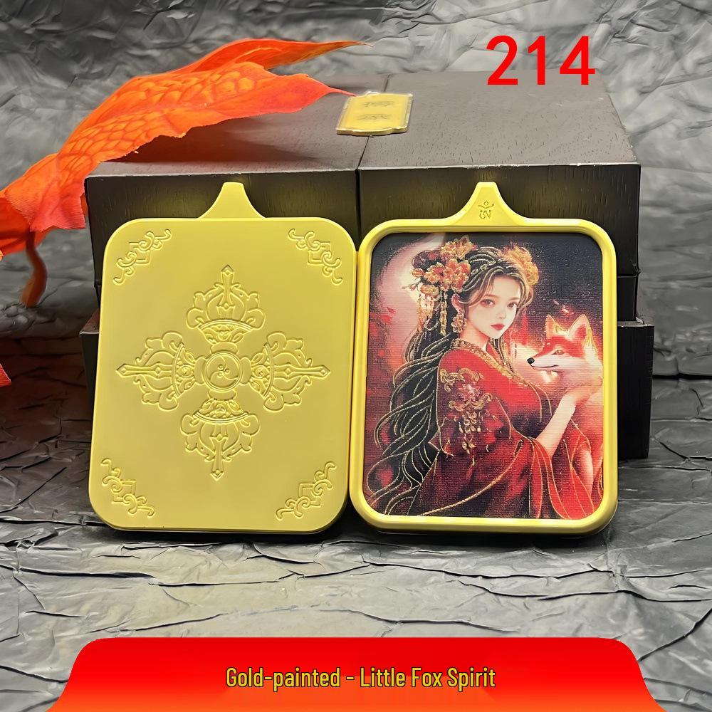 Hand-Painted Gold Nine-Tailed Fox Thangka Pendant Necklace