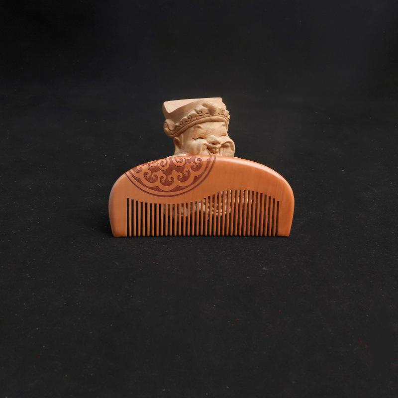 Solid Wood Moon Comb: Peach Wood Carved Straight Hair Comb, Portable and Scalp Massaging with Custom Logo/Gift Text.