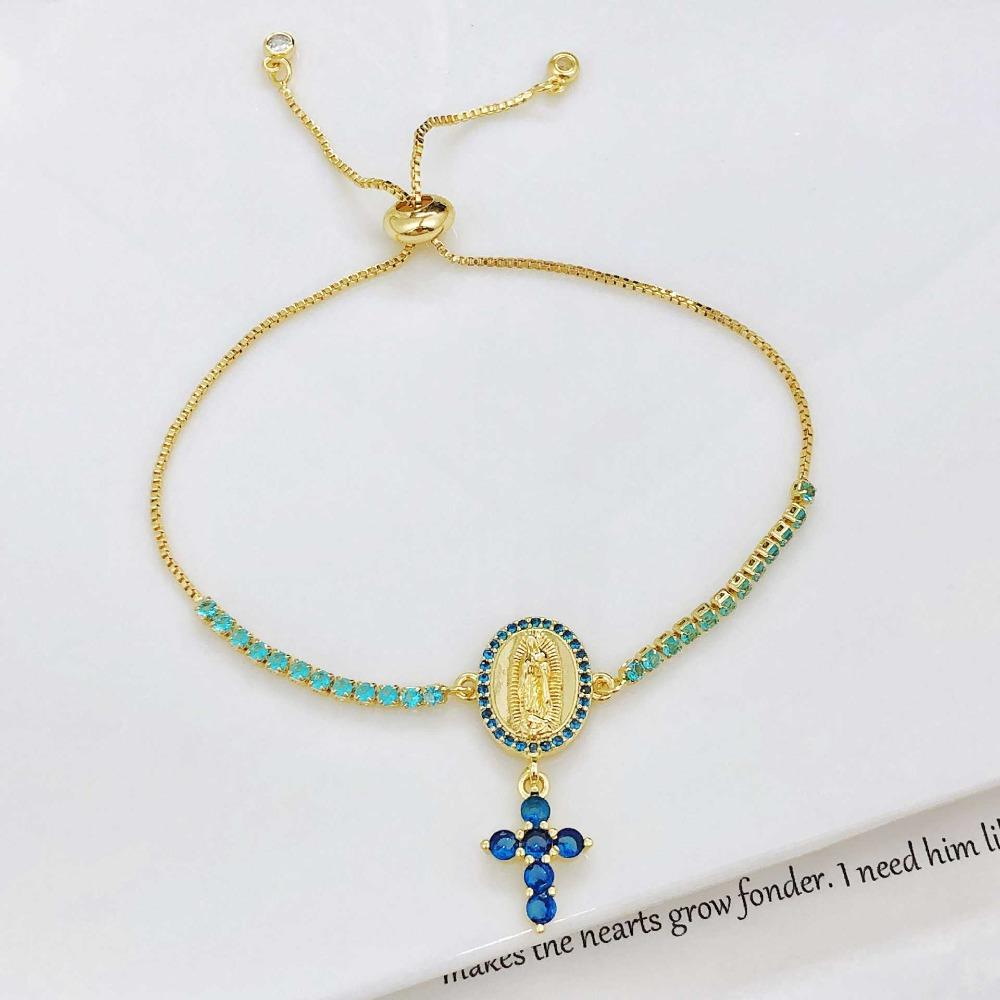 5-Color Virgin Mary Bracelet Luxury Rhinestones Cross Tassel Bracelet Simple Exquisite Crystal Bracelet Party Jewelry Gift