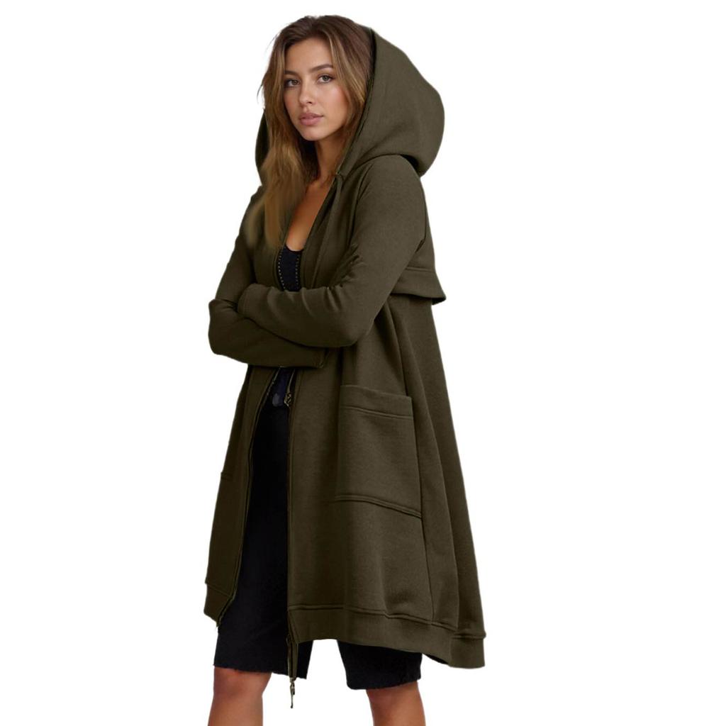 Dame Mote Ensfarget Hettegenser med Glidelås og Patchlommer