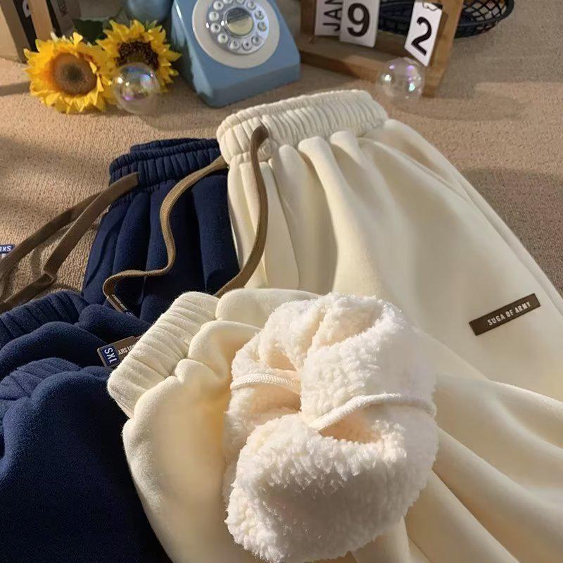 

Мужские зимние спортивные штаны из овечьего флиса длиной до щиколотки: Плотные, свободные повседневные спортивные брюки 2XL