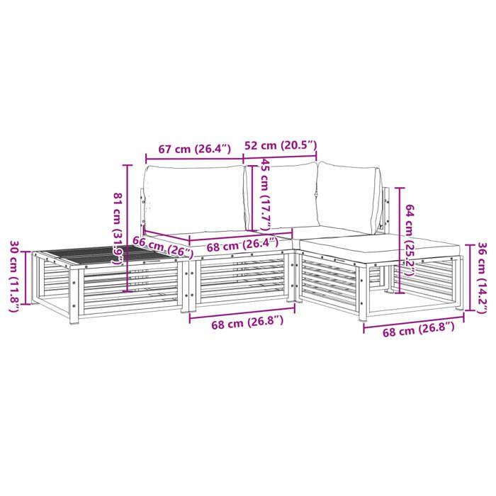 VidaXL Salon de jardin avec coussins 4 pcs bois d'acacia massif 3214906
