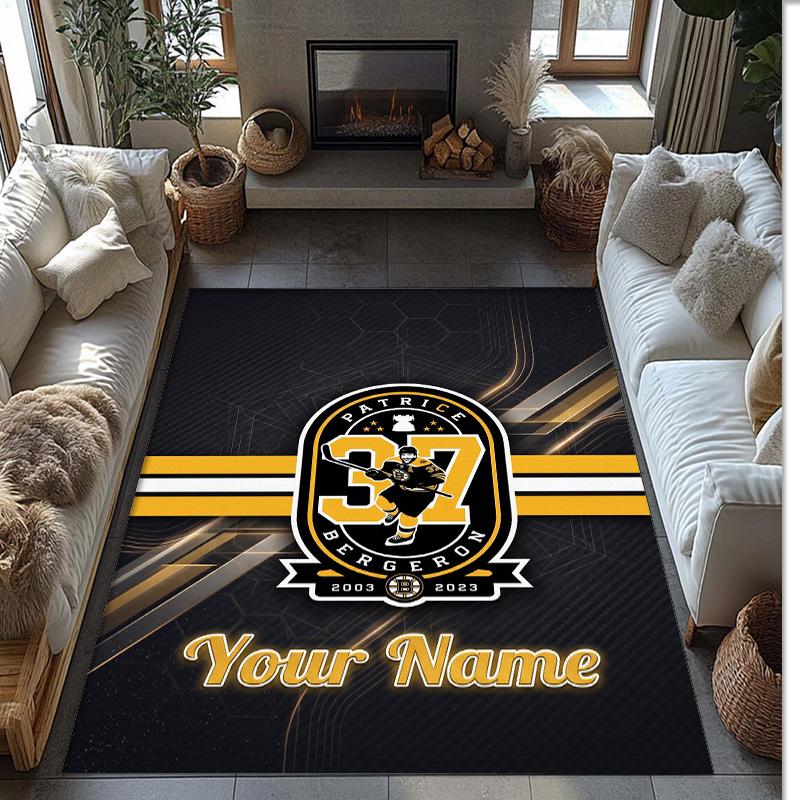 Tappeto in Velluto di Cristallo Boston Bruins, Tappetino Antiscivolo Personalizzato con Testo Nome per Arredamento Casa Regalo