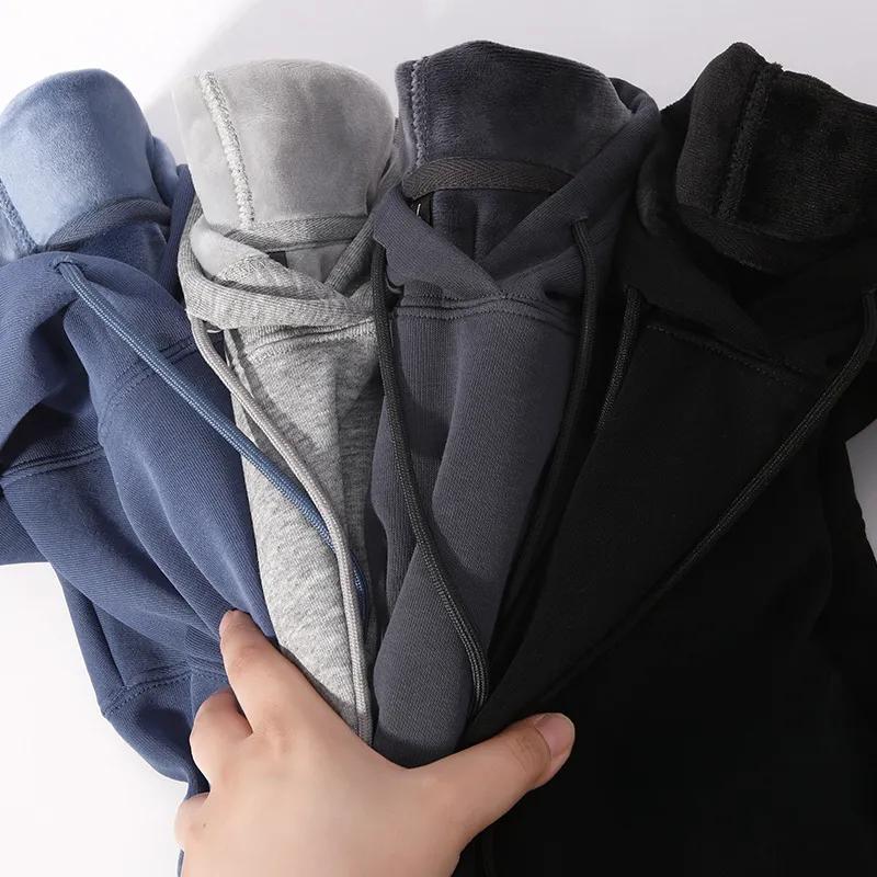 Men's Clothing Sweatshirt 420g Velvet Hooded Sweatshirt Men's Hoodie Solid Color Large Size Autumn and Winter Men Jacket