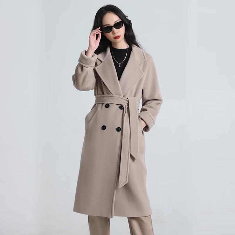 Yilvten Women's Double-Faced Wool Blend Belted Mid-Length Coat