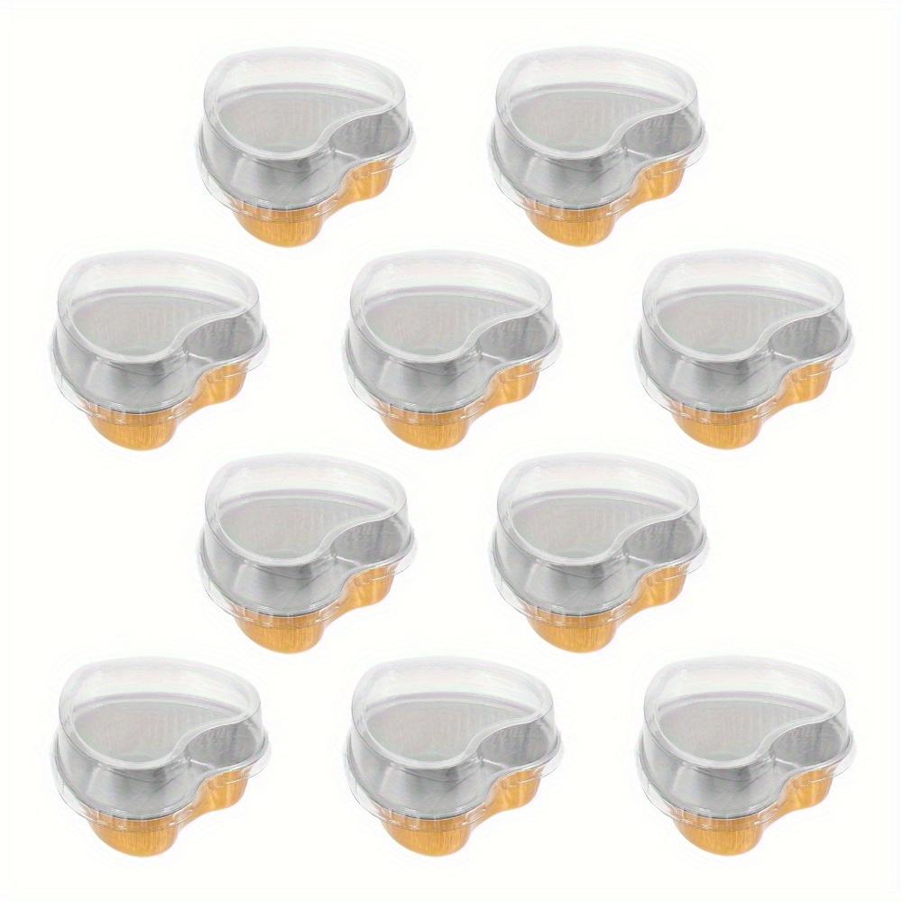 10PCS Aluminum Foil Cake Cup Pan Heart Shaped Cupcake Mold with Lids Disposable Mini Pudding Baking Cups Baking Accessories