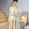 Plus Size Korean Style Women's Outfit: Elegant Lambswool Top and Skirt Set for Early Spring