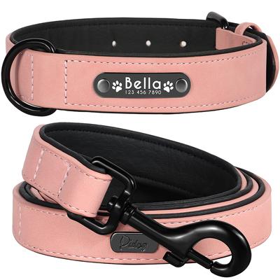Set Collare e Guinzaglio Personalizzato per Cani Collare ID in Pelle Personalizzato Guinzaglio per Cani Piccoli Medi Grandi Pitbull Bulldog Carlini