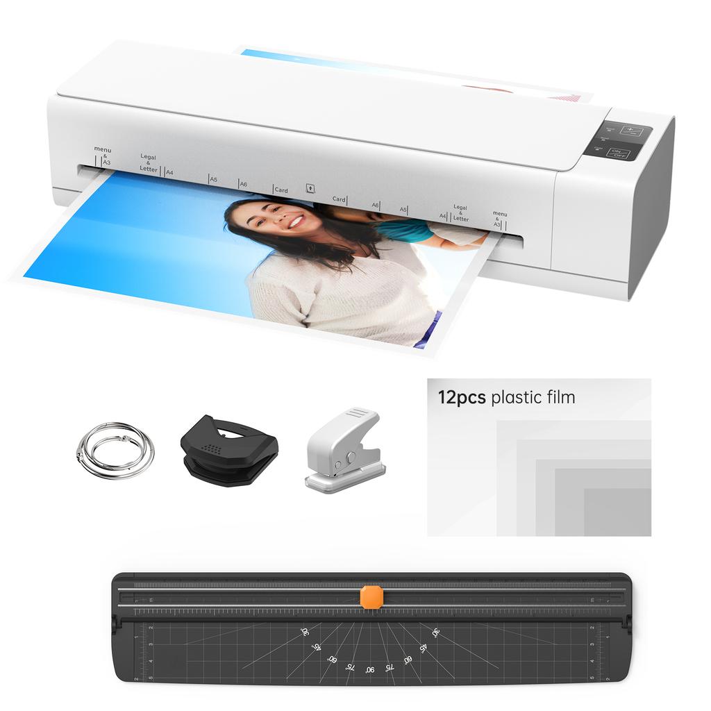 Desktop Laminator Machine Set A3 Size Multifunctional Hot and Cold Lamination 2 Roller System 12.5 Inches Max Width