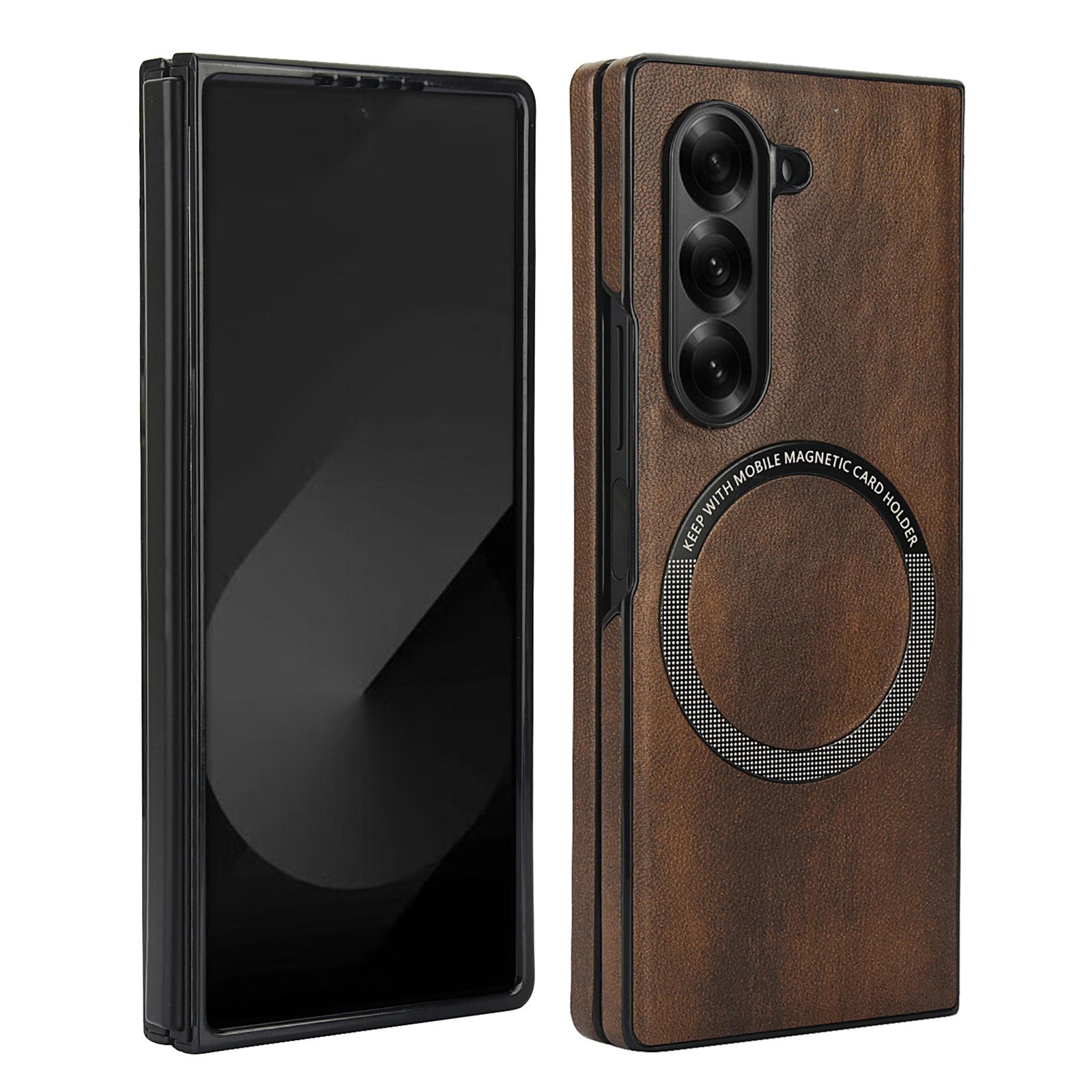 

Retro Leather Magnetic Wireless Charging Phone Case for Samsung Galaxy Z Fold7 Fold6 Fold5 Fold4 Protective Cover Galaxy Z Fold7 коричневый