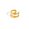 Stainless Steel Double-layer Geometric Women's Rings, 18K Gold Color Opening Chunky Ring, Waterproof Party Jewelry Gift
