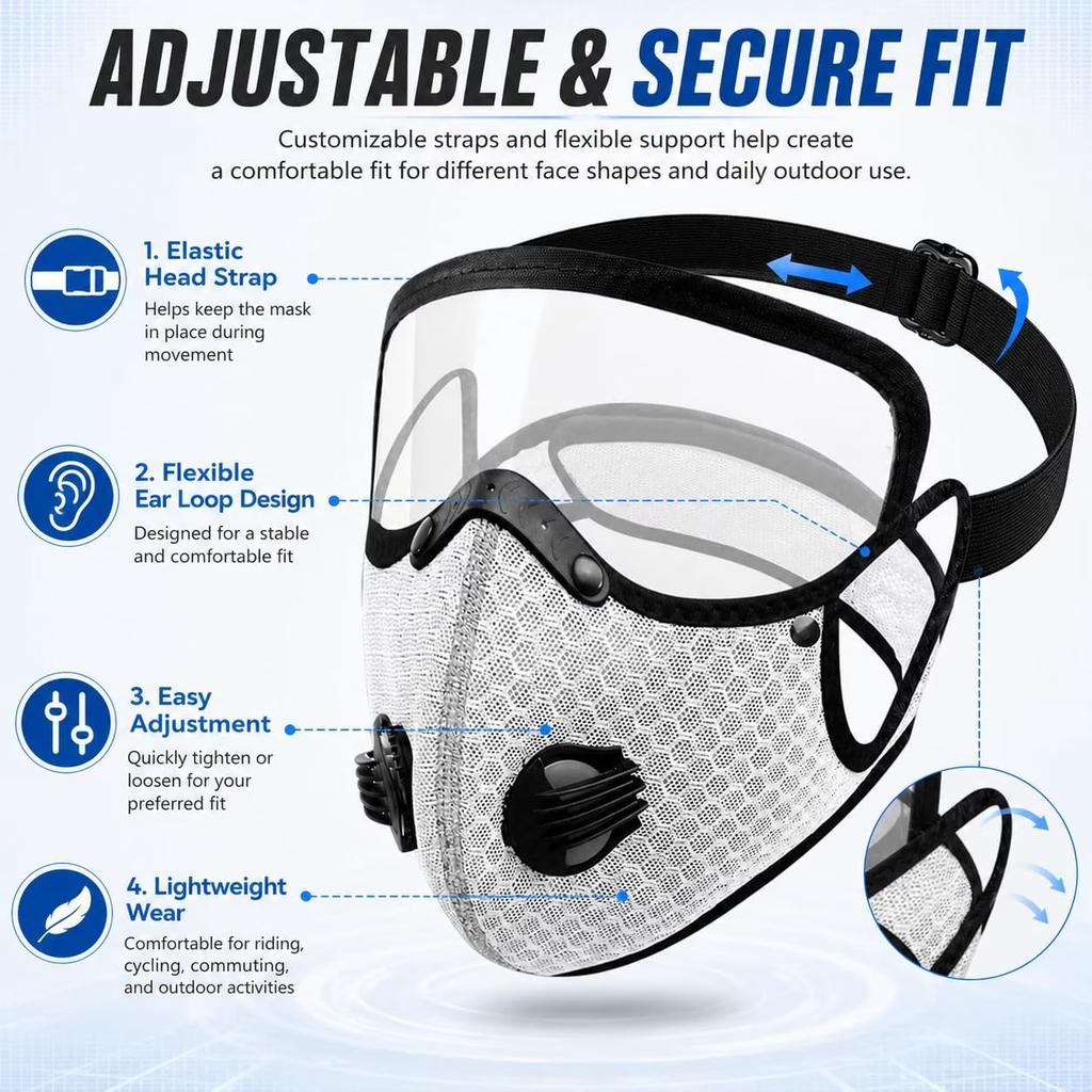 Reusable Carbon Filter Dust Mask with Adjustable Goggles – Anti-UV 5-Layer Filter, 10 Filters Included, Built for Woodworking Construction