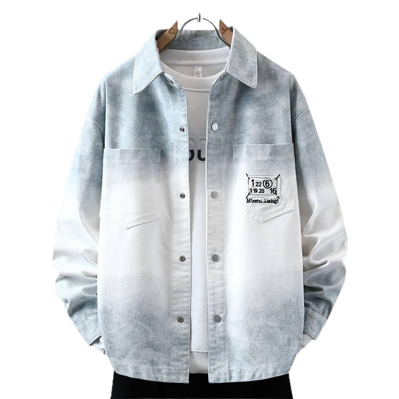 Męska Fajowa Jeansowa Kurtka o Luźnym Kroju - Modna Wysokiej Jakości Koszula z Długim Rękawem dla Nastolatków