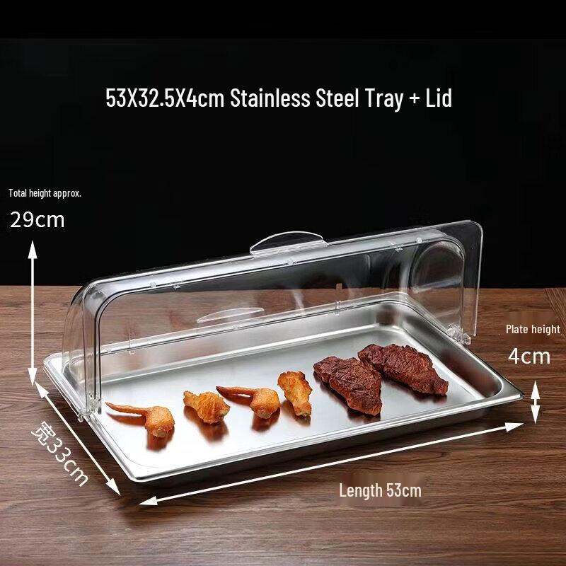 Zhebu Stainless Steel Food Display Tray with Transparent Lid