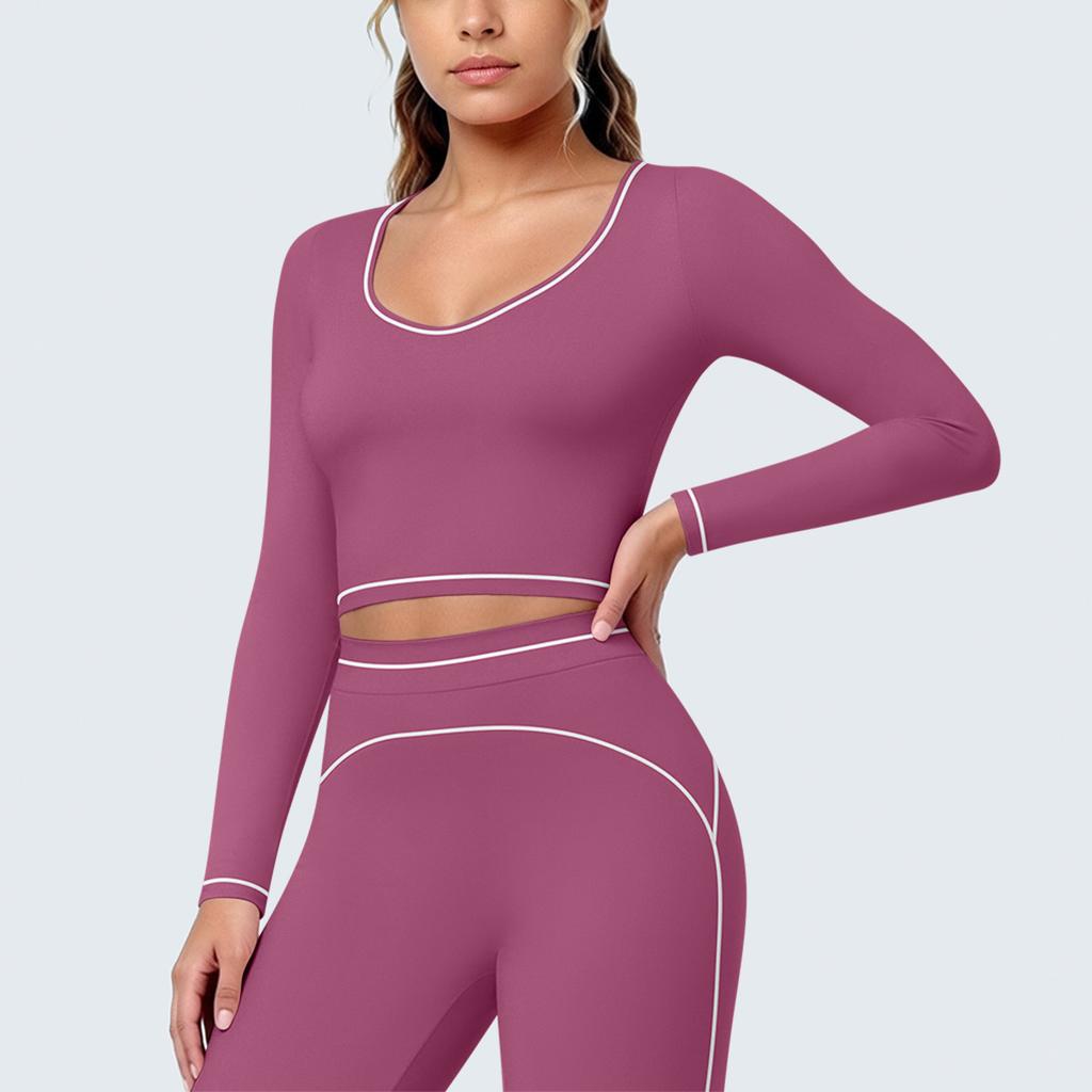 New contrasting color tight high elastic breathable yoga suit six-piece sports running fitness yoga suit women