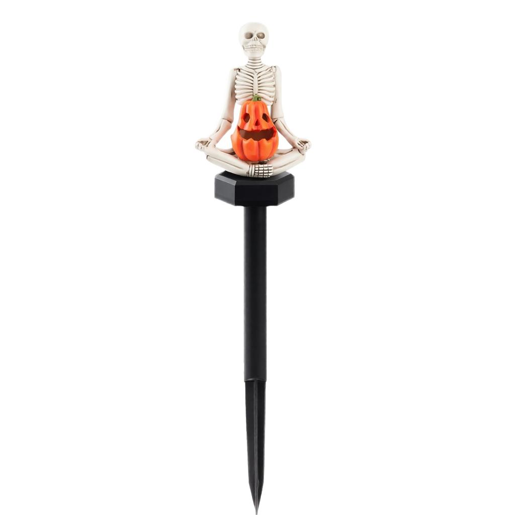 Solar Powered Skeleton Stake Light Resin Outdoor Garden Decoration with Pumpkin Design for Yard Pathway Lawn Patio Halloween Holiday Display