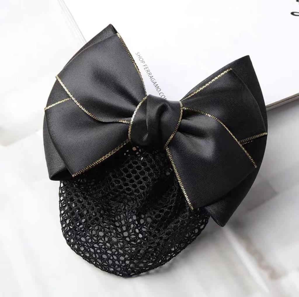 Gold-Edged Bow Hairnet for Professional Female Nurses & Hotel Staff