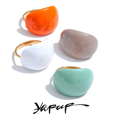 Stainless Steel Fashion Joyful Candy Multi-Color Khaki Orange Blue White Enamel Ring Waterproof Adjustable Charm Jewelry