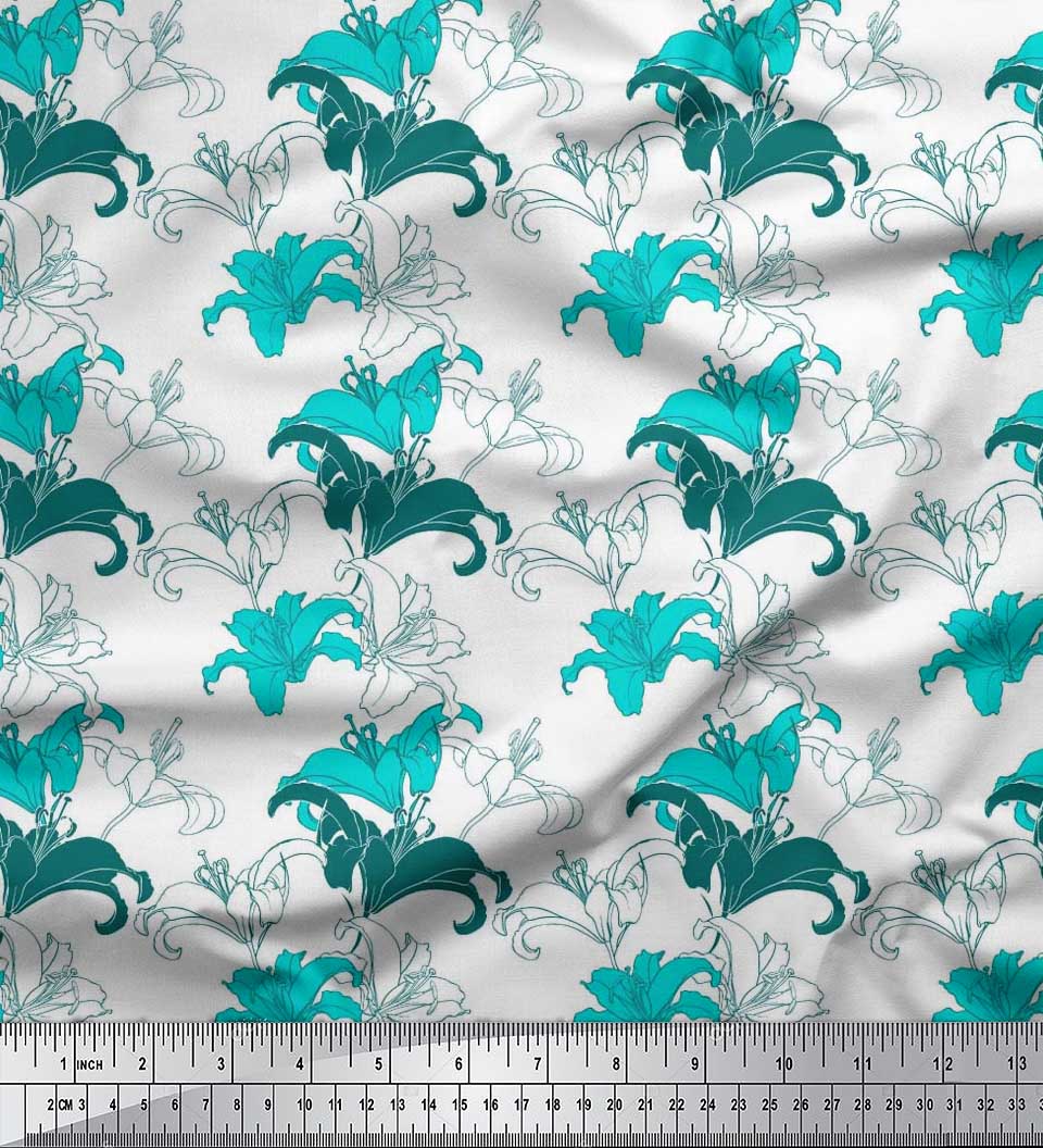 

Тканина Soimoi Poly Crepe Тканина з ліліями та квітковим декором Тканина з принтом 42 дюйми 42 Inch Wide - Poly Crepe зелений