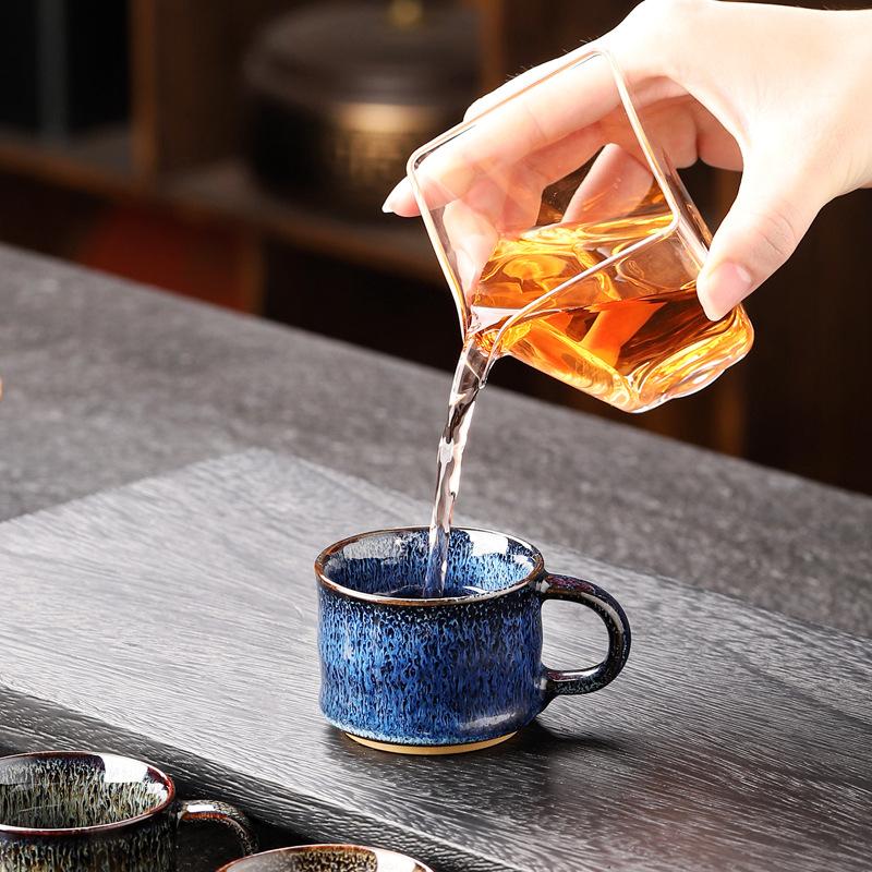 Kiln-changed teacup ceramic five-element cup gift box set, high-end retro tea cup accompaniment gift, give customers a full set of small gifts