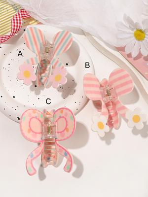 Haarspange mit zartrosa Punkten und Schleife für Damen, Schmetterlings-Haarnadel, gestreifte Haarspange mit Schleife für Pferdeschwänze, Haaraccessoires, Kopfbedeckung