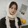 White Beige Lace Neck Scarf Flower Ribbon Headband Trendy Photo-Ready Shawl  Spring Summer