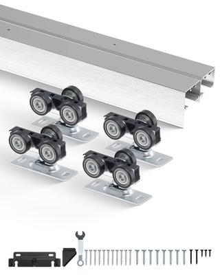 Bypass Door Hardware, 6ft Heavy Duty Bypass Sliding Door Hardware Kit, Aluminum Alloy Sliding Closet Door Hardware Set for 2 Door System