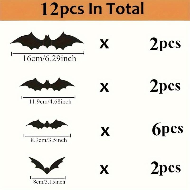 12PCS 3D Black PVC Bat Halloween Decoration - Horror Bar Wall Sticker - Bizarre Ornament Halloween Party Gift