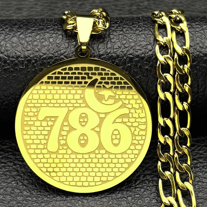 Muslim Arabic 786 Allah God Name Quran Stainless Steel Necklaces Wommen Men Islamic Talisman Star Crescent Moon Pendant Jewelry