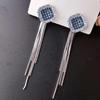 2023 Elegant Square Crystal Tassel Stud Earrings for Women - Retro Hong Kong Style