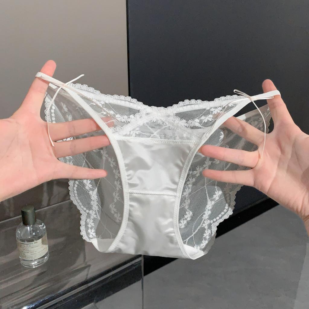 Ladies Summer New Style Pure Desire Sexy Lace Bow Breathable Hollow Net Gauze Triangle Briefs
