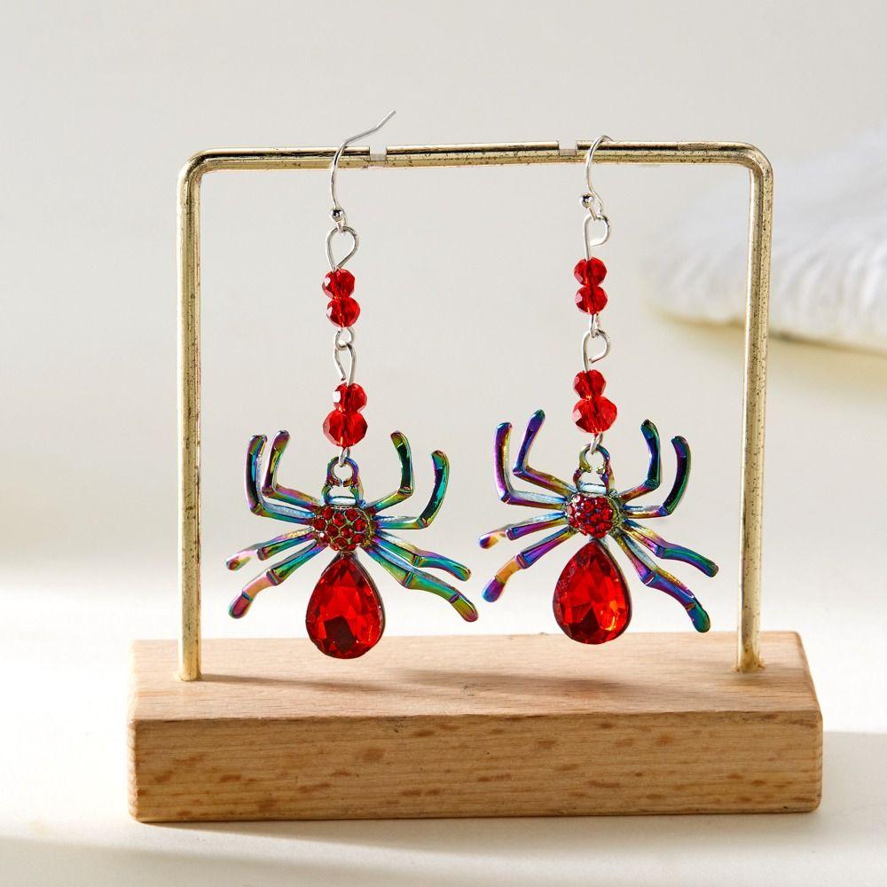 3pairs Zinc Zinc Alloy Rhinestone Drop Earring Colorful Spider Earrings Halloween Dangle Earrings  Girls Gift